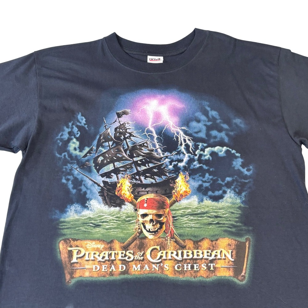 Vintage Disney Pirates of the Caribbean Dead Mans Chest T-Shirt Black Mens Large